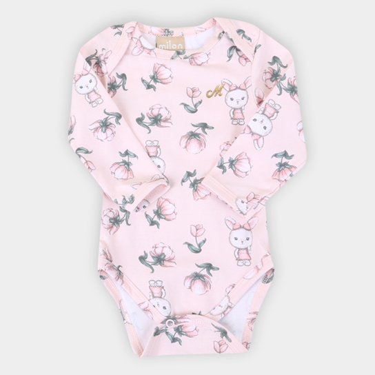 Body Bebê Milon Manga Longa Feminino - Rosa+Marinho
