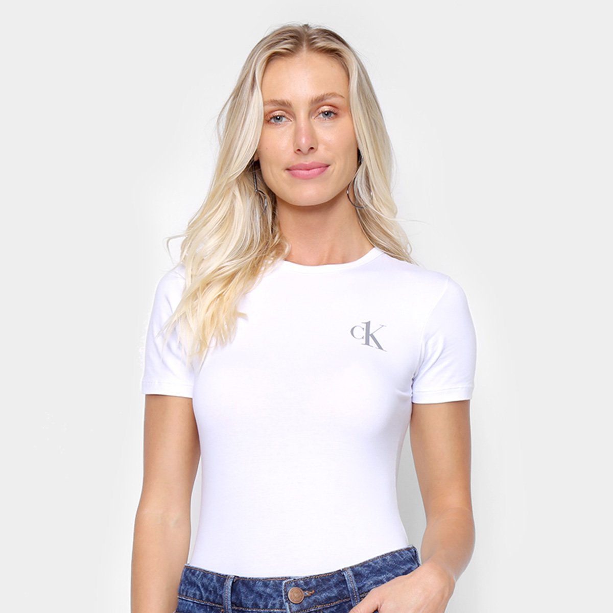 Body Calvin Klein CK One Basic Manga Curta Feminino - Branco Menor preço em Body Calvin Klein CK One Basic Manga Curta Feminino - Branco