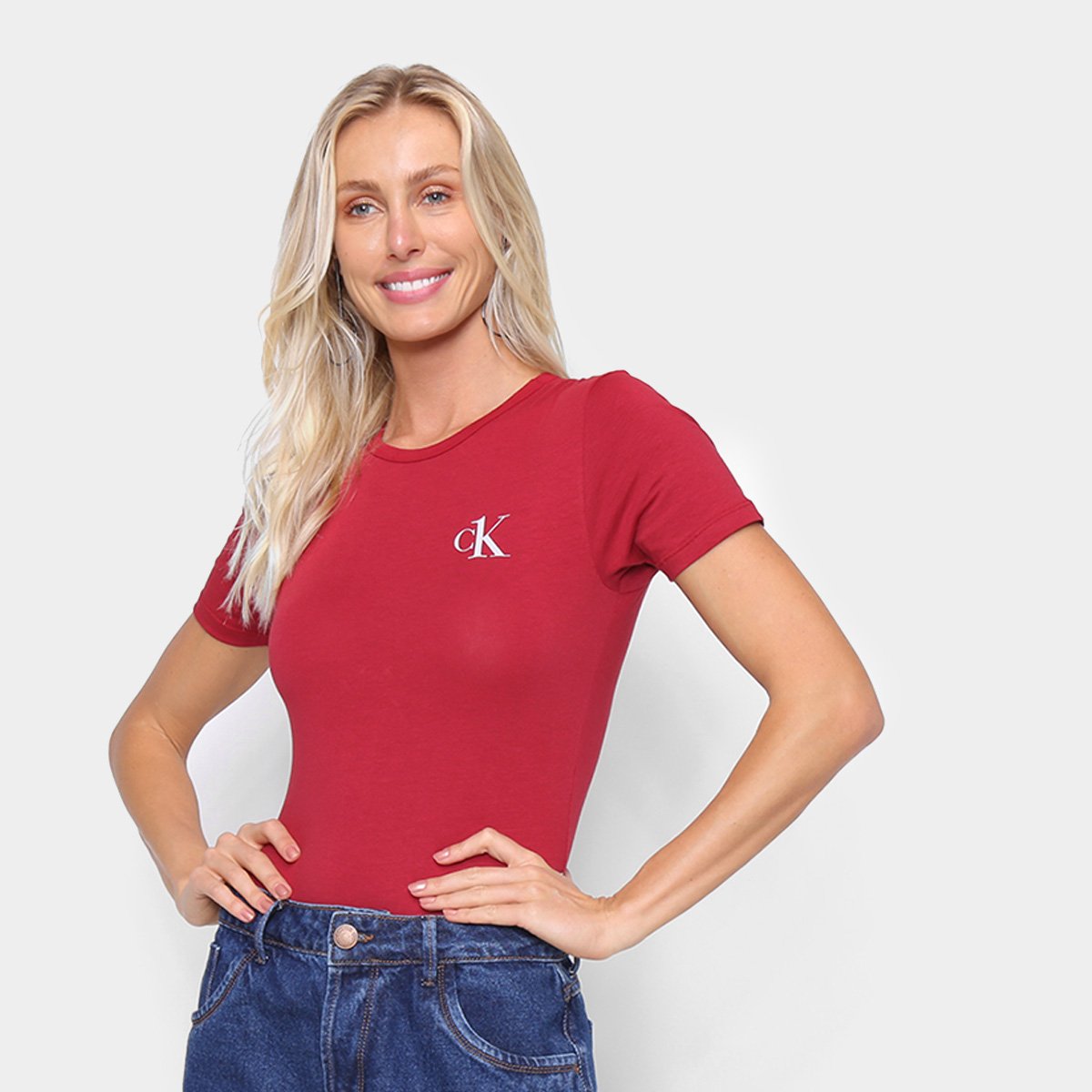 Body Calvin Klein CK One Basic Manga Curta Feminino - Vermelho Escuro é boa?
