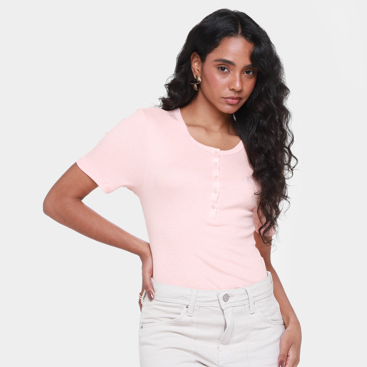 Body Calvin Klein One Rib Botões Feminino - Rosa Menor preço em Body Calvin Klein One Rib Botões Feminino - Rosa