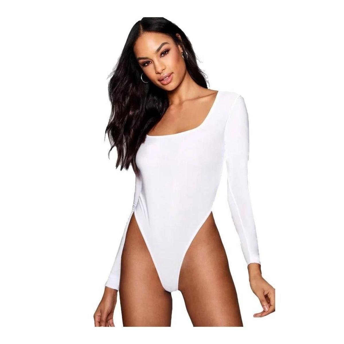 Body Cavado Manga Longa Feminino - Branco Menor preço em Body Cavado Manga Longa Feminino - Branco