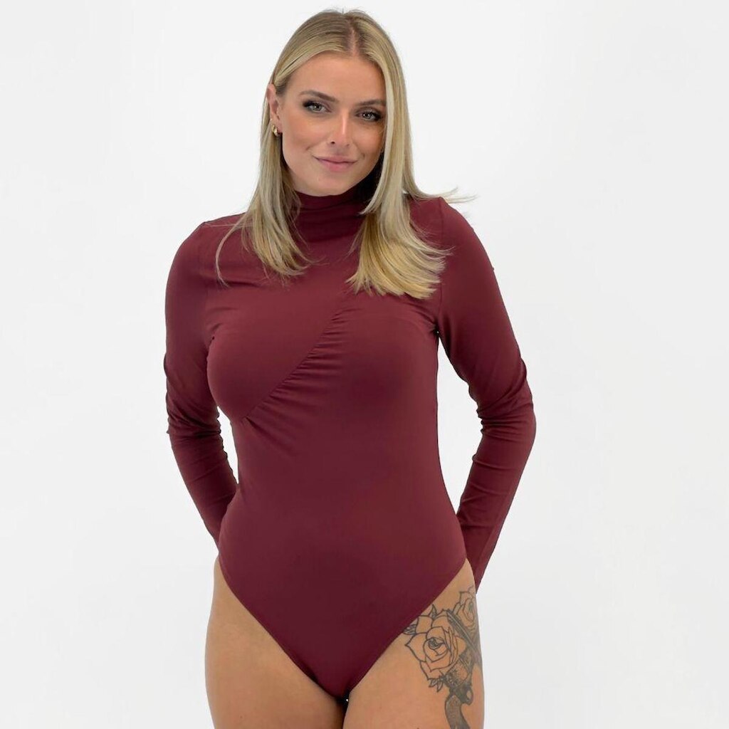 Body Chess Básico Manga Longa Gola Alta Feminino