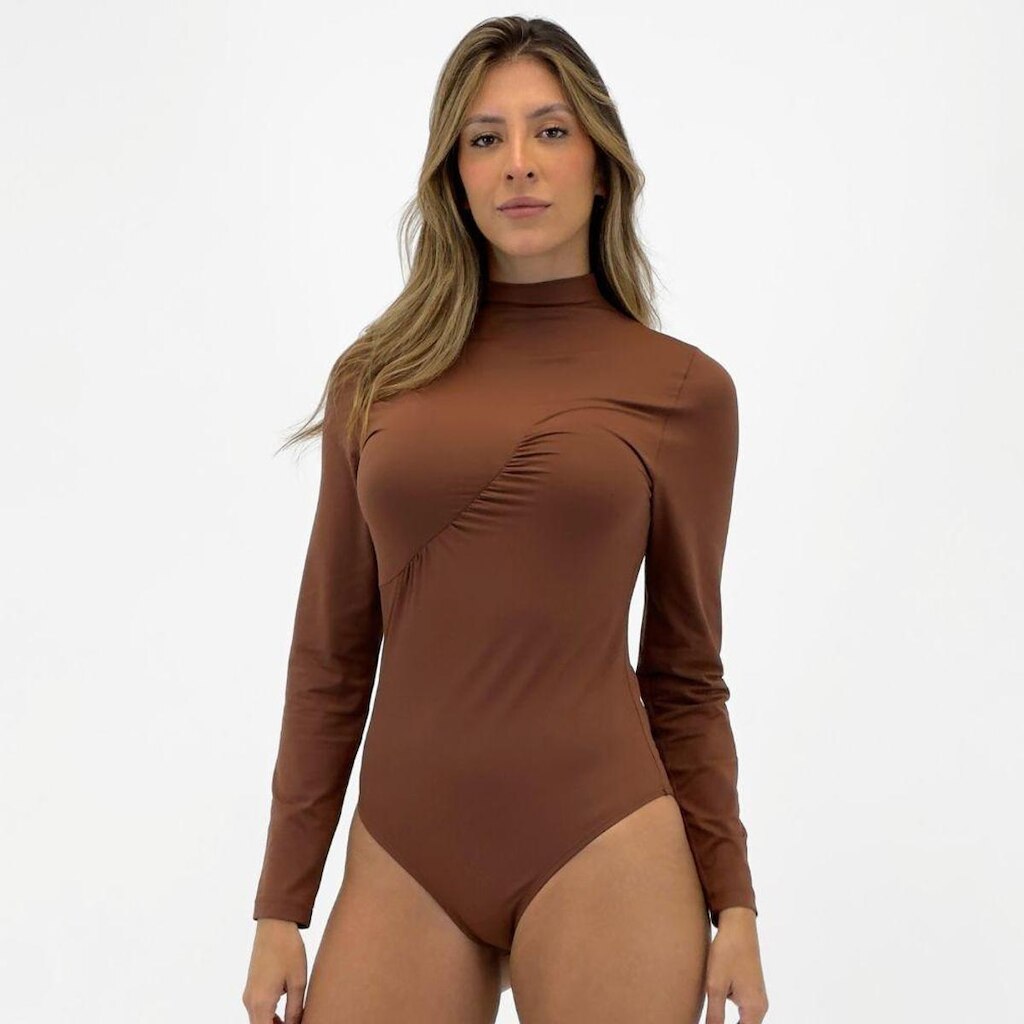 Body Chess Básico Manga Longa Gola Alta Feminino