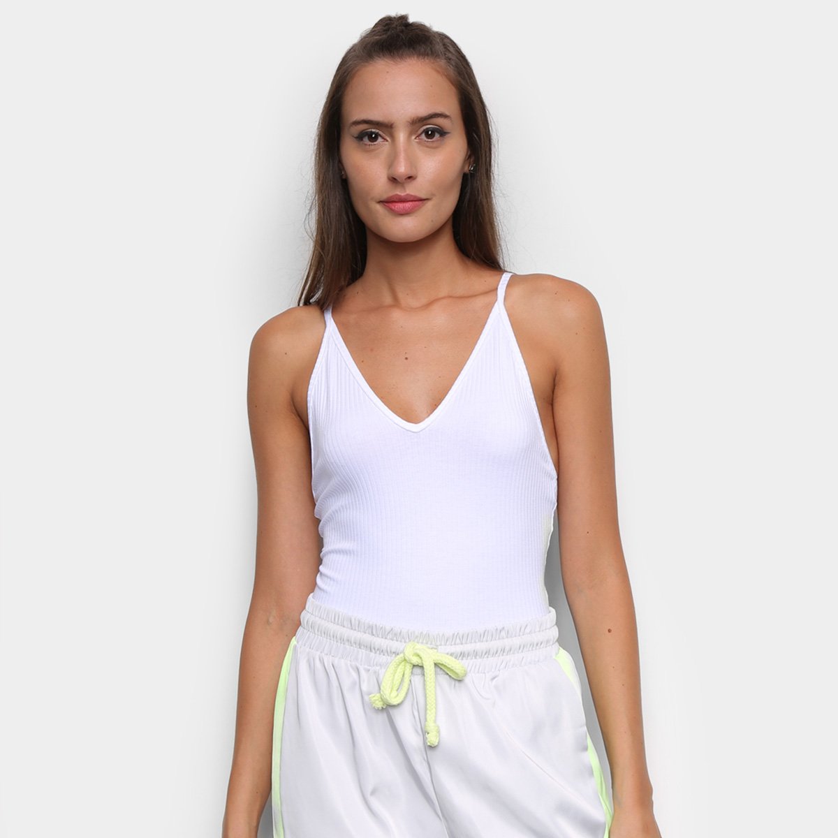 Body Colcci Cavado Canelado Liso - Branco Menor preço em Body Colcci Cavado Canelado Liso - Branco