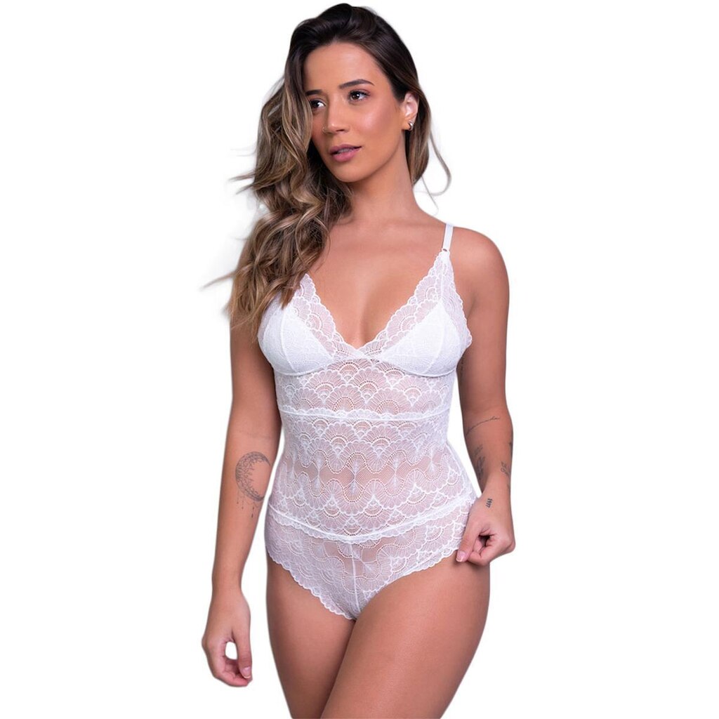 Body Decote Atraente Paola Vekyo Blogueira Transparente Renda Moda Intima