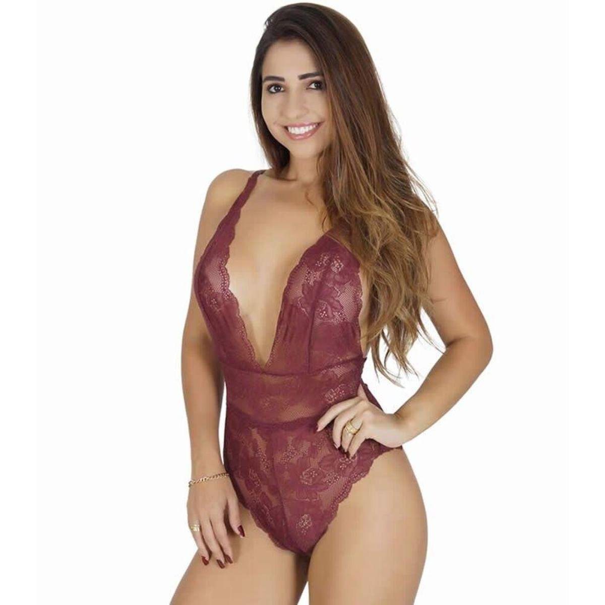Body em Renda Transparente com Decote Moda de Baixo - GL3360 - Vinho Menor preço em Body em Renda Transparente com Decote Moda de Baixo - GL3360 - Vinho
