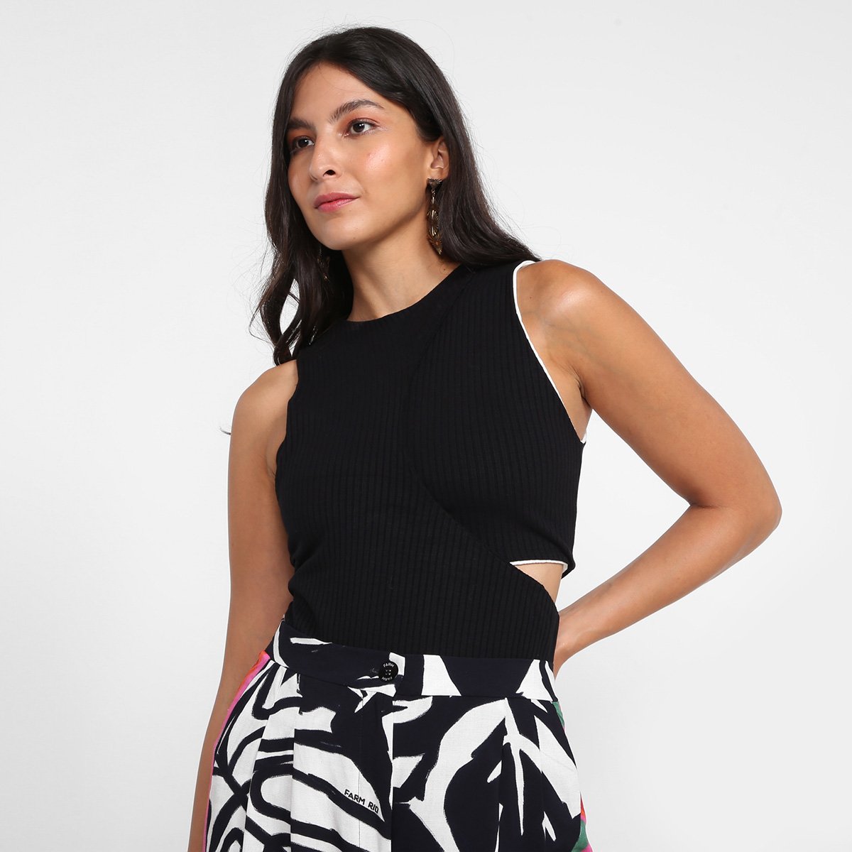 Body Farm Rib Duplo Regata Feminino - Preto Menor preço em Body Farm Rib Duplo Regata Feminino - Preto