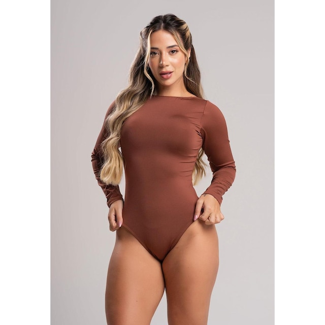 Body Feminino Collant Manga Longa Costa Nua Decote Blusa Mvb Modas