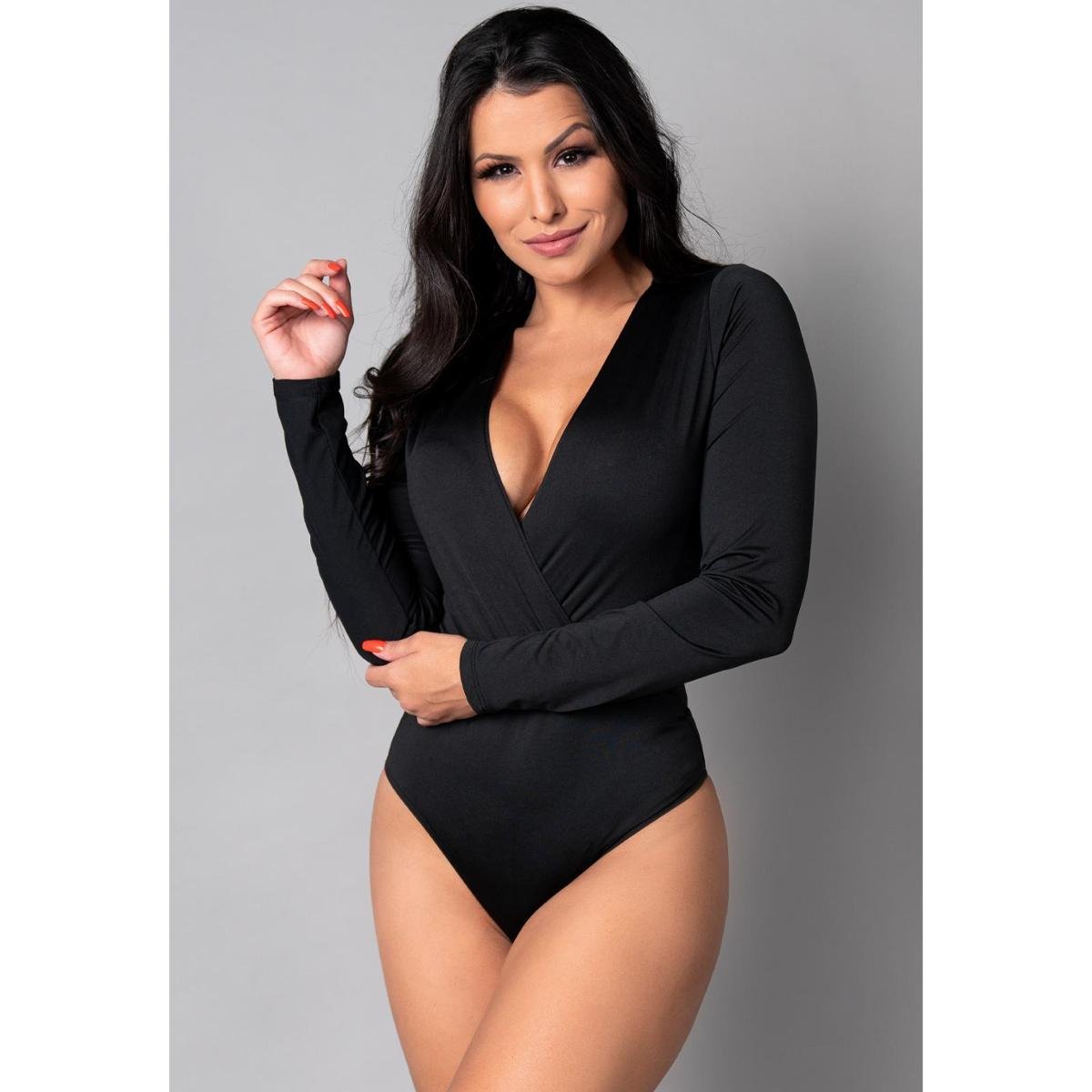 Body Feminino Manga Longa Transpassado Collant Decote Mvb Modas - Preto Menor preço em Body Feminino Manga Longa Transpassado Collant Decote Mvb Modas - Preto
