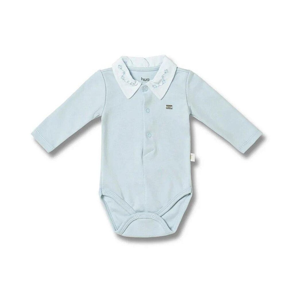 Body Longo Hug Com Gola Bordada Azul