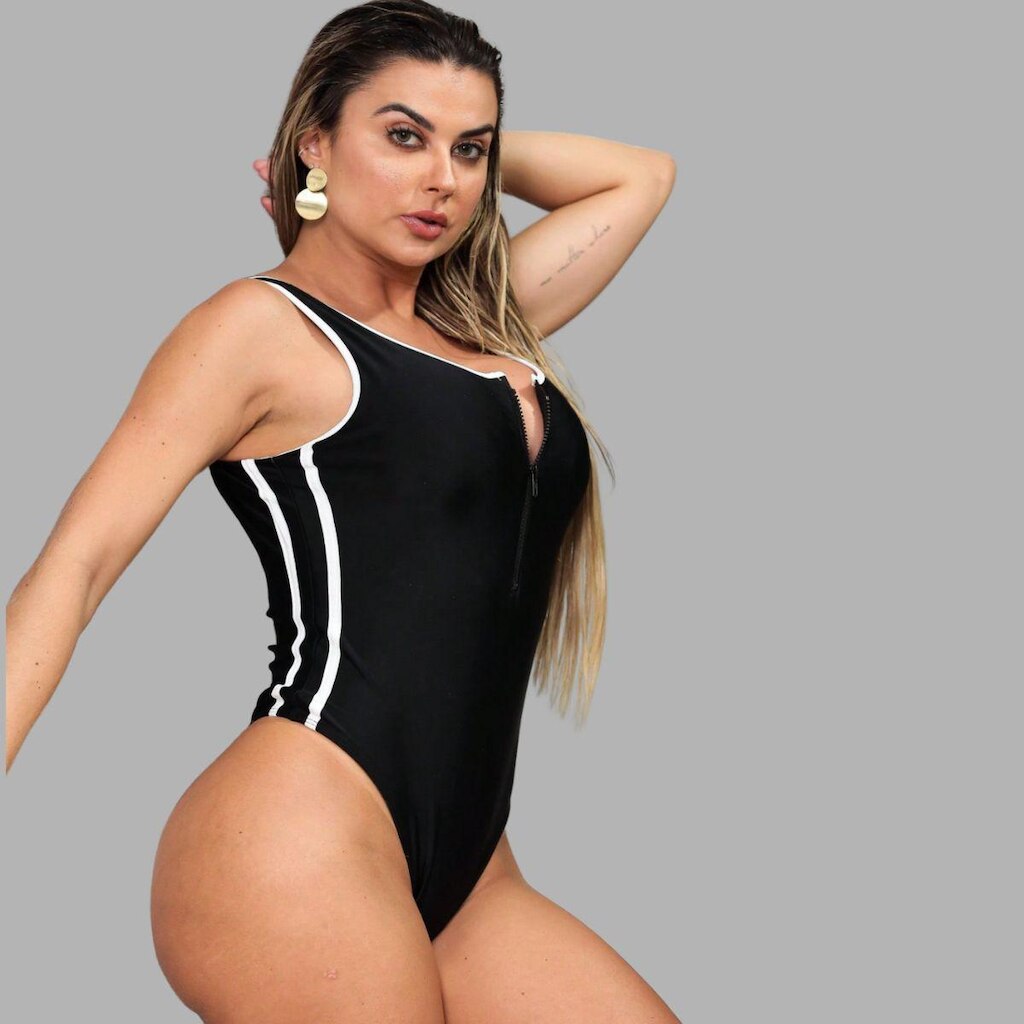 Body Maiô Feminino Nadador Com Zyper Resistente Forro Em Poliamida Linha Elegancy
