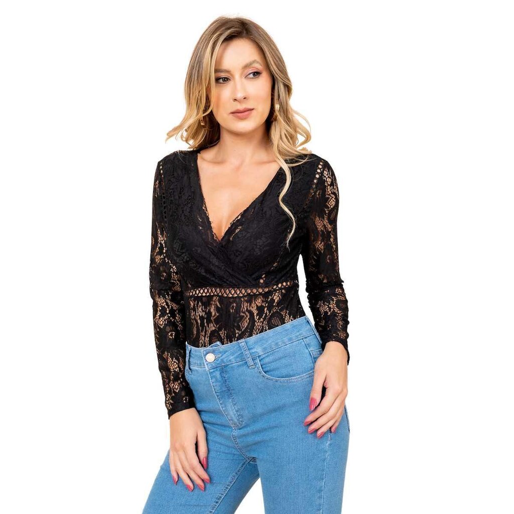 BODY MANGA LONGA DE RENDA PREMIUM SML FASHION