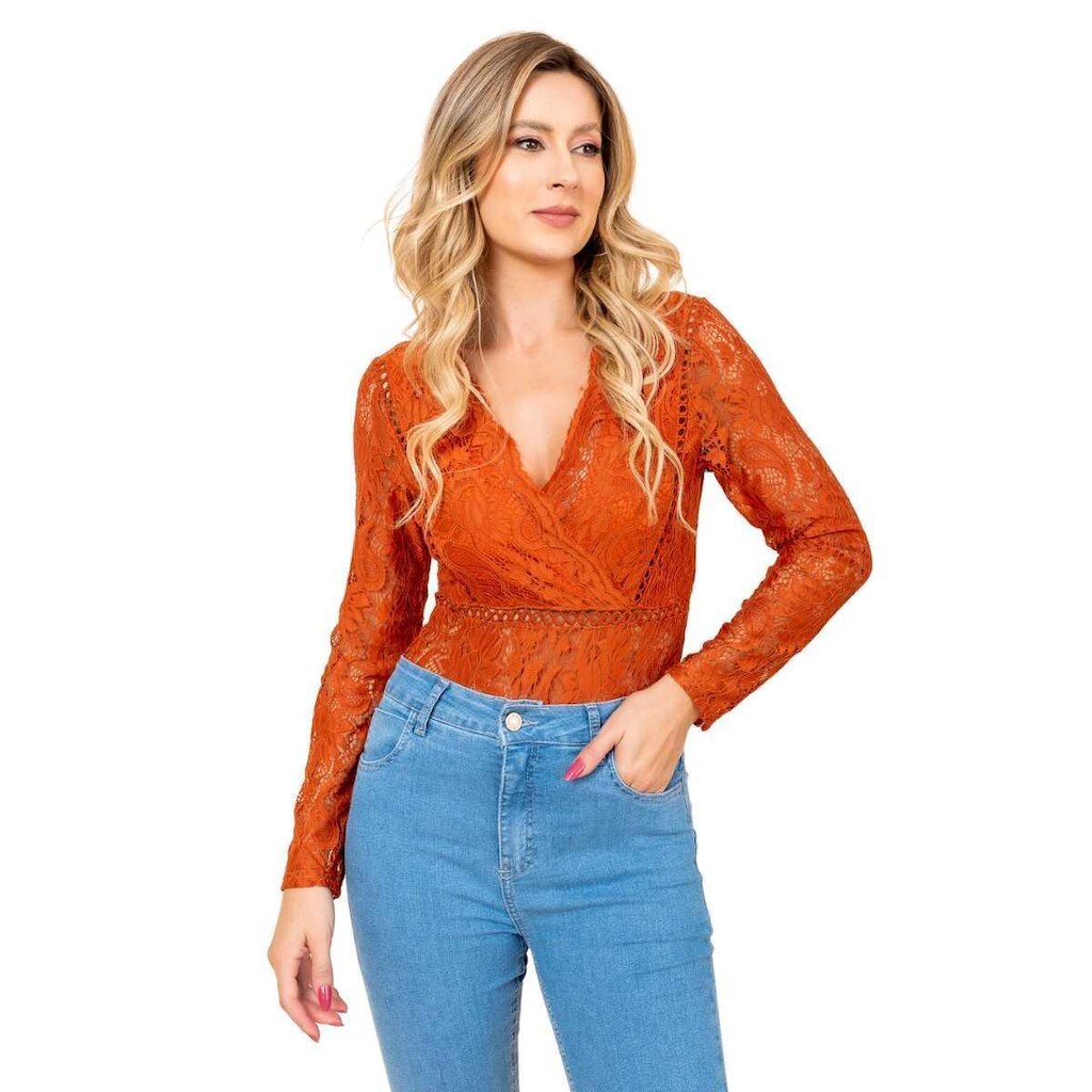 BODY MANGA LONGA DE RENDA PREMIUM SML FASHION