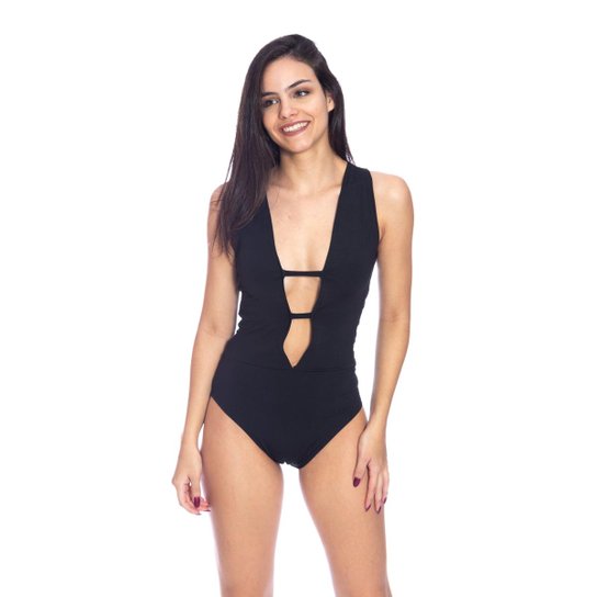 Body Moda Vicio Com Decote e Tiras Frente - Preto