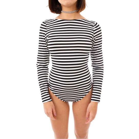 Body Moda Vicio Manga Longa Feminino - Branco+Preto