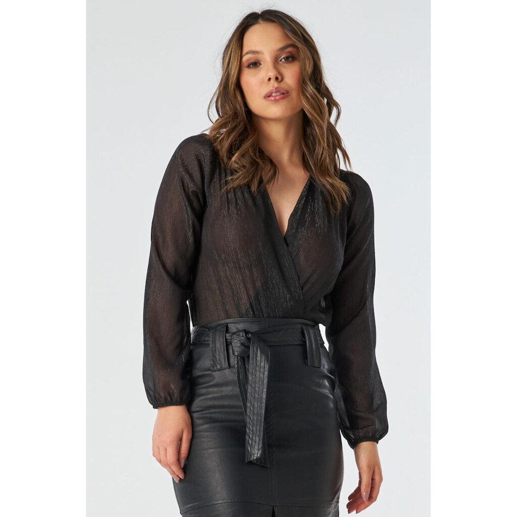 Body PKS Manga Longa Fios Lurex Preto-G