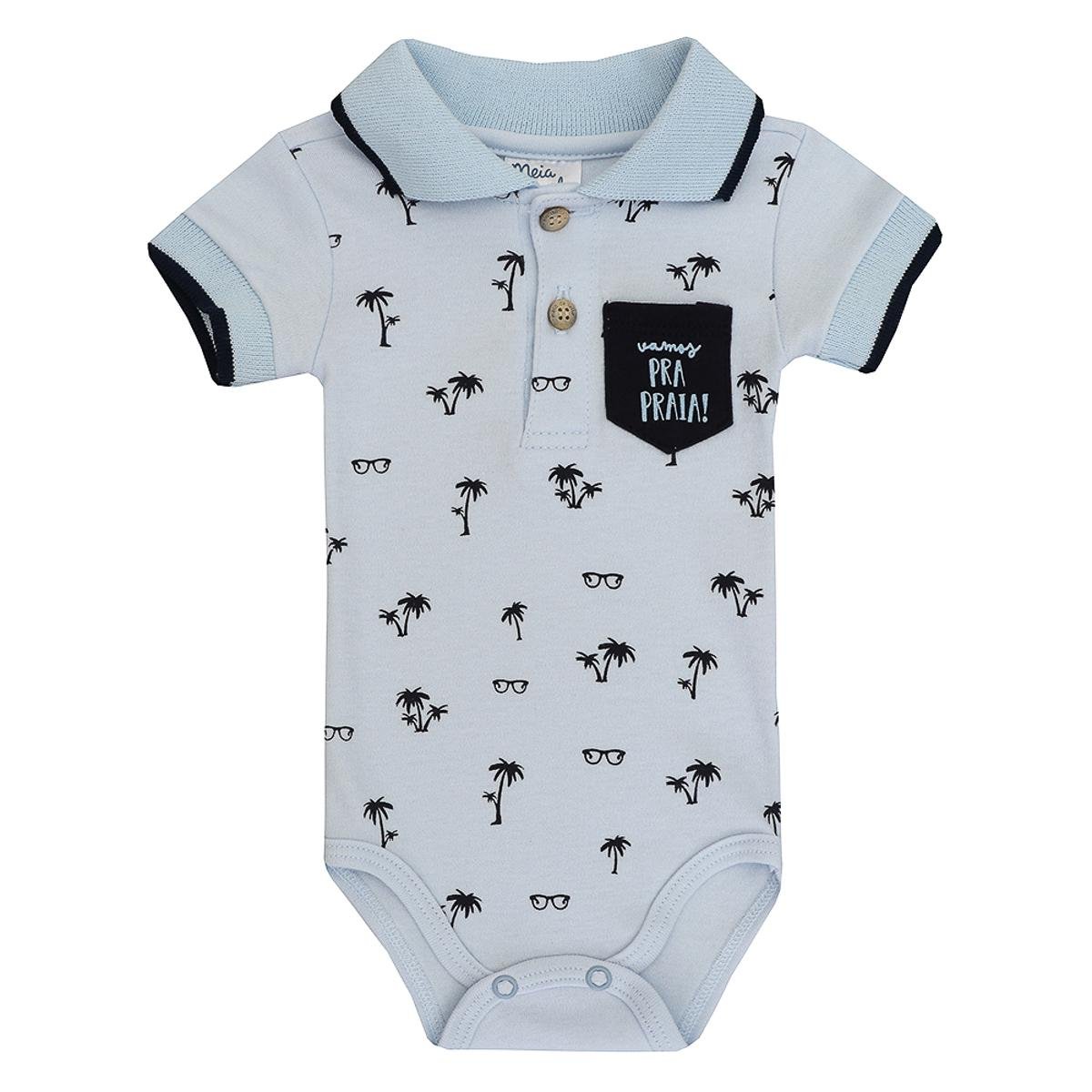 Body Polo Bebê Manga Curta Coqueiros Meia de Leite Masculino - Azul Menor preço em Body Polo Bebê Manga Curta Coqueiros Meia de Leite Masculino - Azul