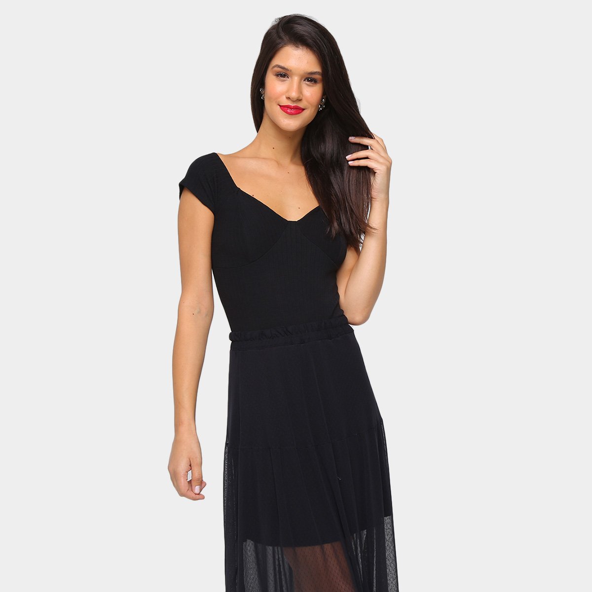 Body Recoletta Manga Curta Liso Feminino - Preto Menor preço em Body Recoletta Manga Curta Liso Feminino - Preto