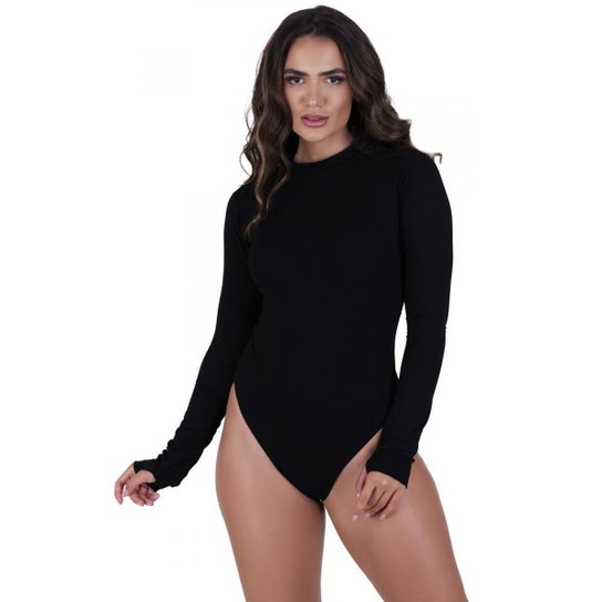 Body Viscolycra Preto Com Furo Polegar St Madame