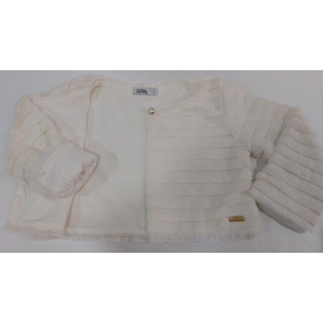 Bolero / Casaco Luxo Pele Infantil Menina Zafielo Forro 512 - Off White - TAM 3 ANOS