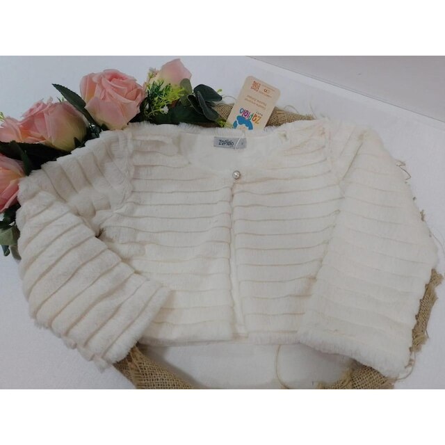 Bolero / Casaco Luxo Pele Infantil Menina Zafielo Forro 512 - Off White - TAM 3 ANOS
