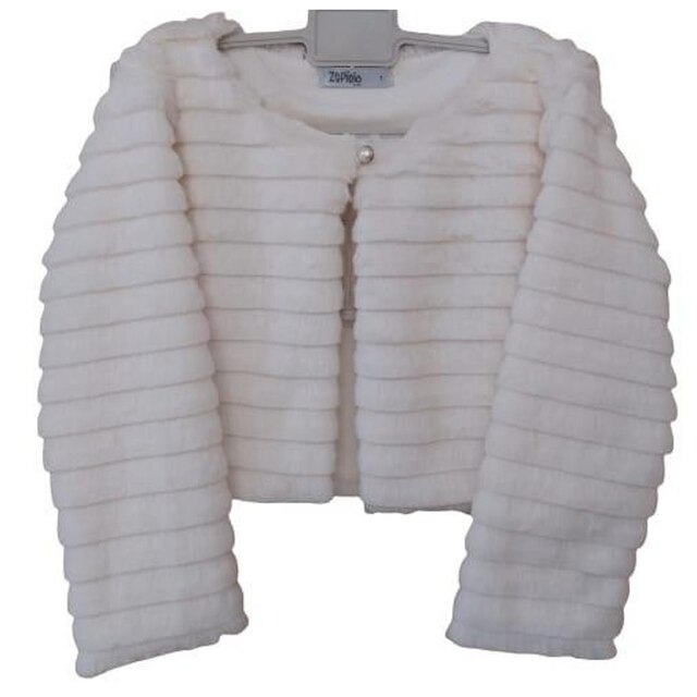 Bolero / Casaco Luxo Pele Infantil Menina Zafielo Forro 512 - Off White - TAM 3 ANOS