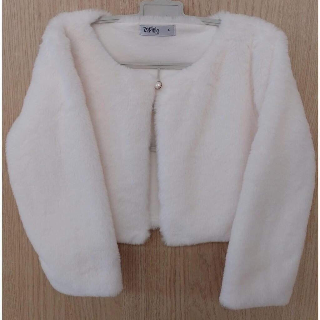 Bolero / Casaco Luxo Pele Infantil Menina Zafielo Forro 515 - Off White - TAM 2 ANOS