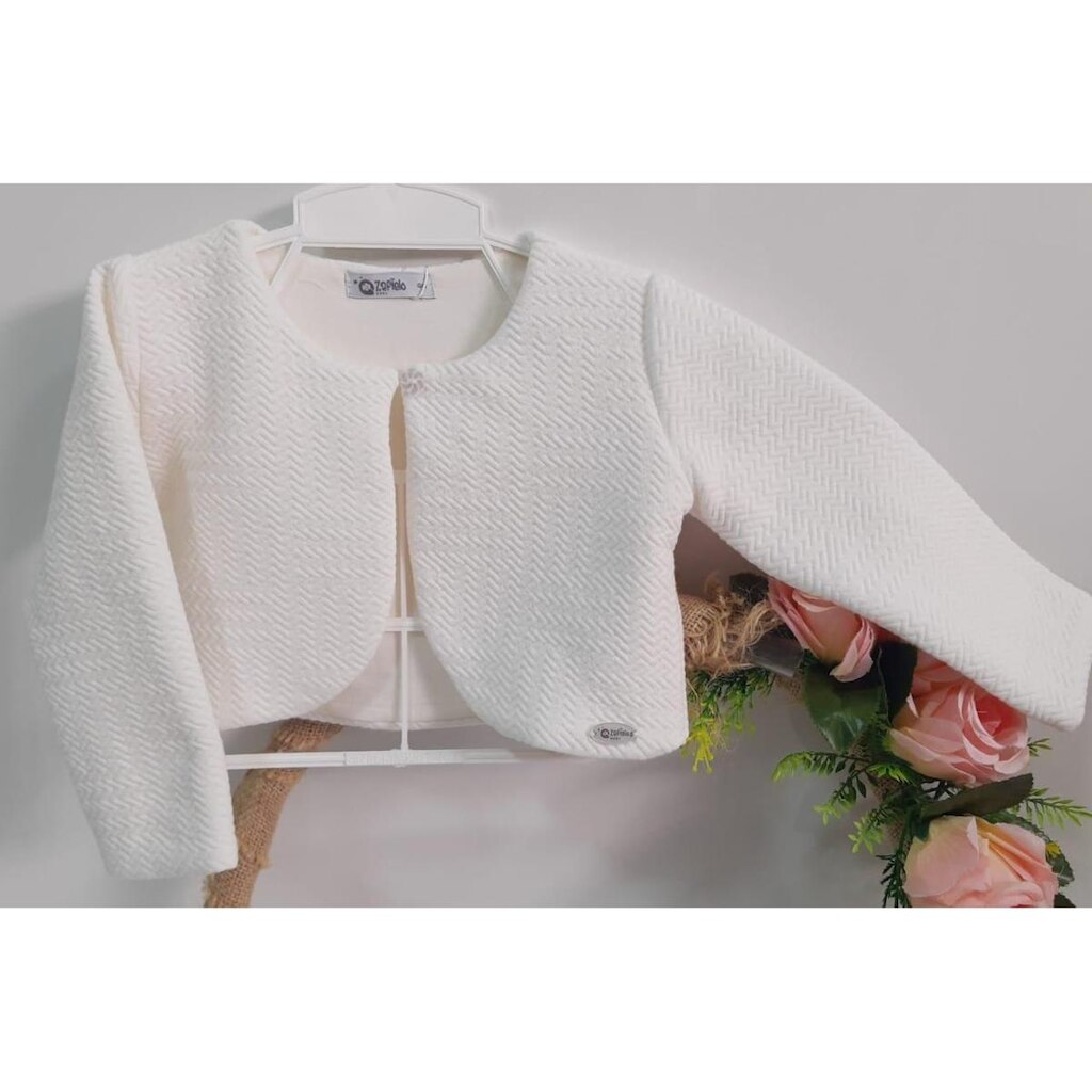 Bolero / Casaco Luxo Zafielo Bebê Menina Festa Batizado 509 - Off White - G ( 9 - 12 MESES )