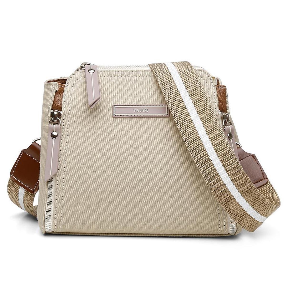 Bolsa 3 Zíper Lona Lançamento Via Livre Transversal - Bege Menor preço em Bolsa 3 Zíper Lona Lançamento Via Livre Transversal - Bege