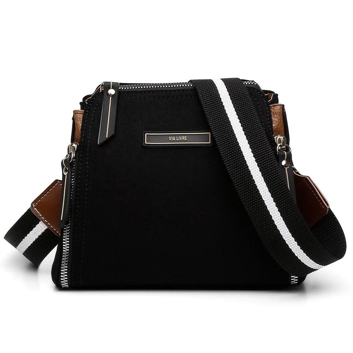 Menor preço em Bolsa 3 Zíper Lona Lançamento Via Livre Transversal - Preto