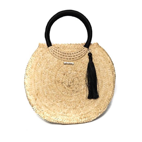 Bolsa Ana Viegas Tote Palha Mão Pingente Franjas Feminina - Preto