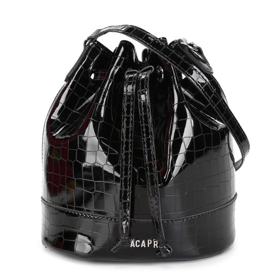 Bolsa Anacapri Média Croco Verniz Feminina - Preto