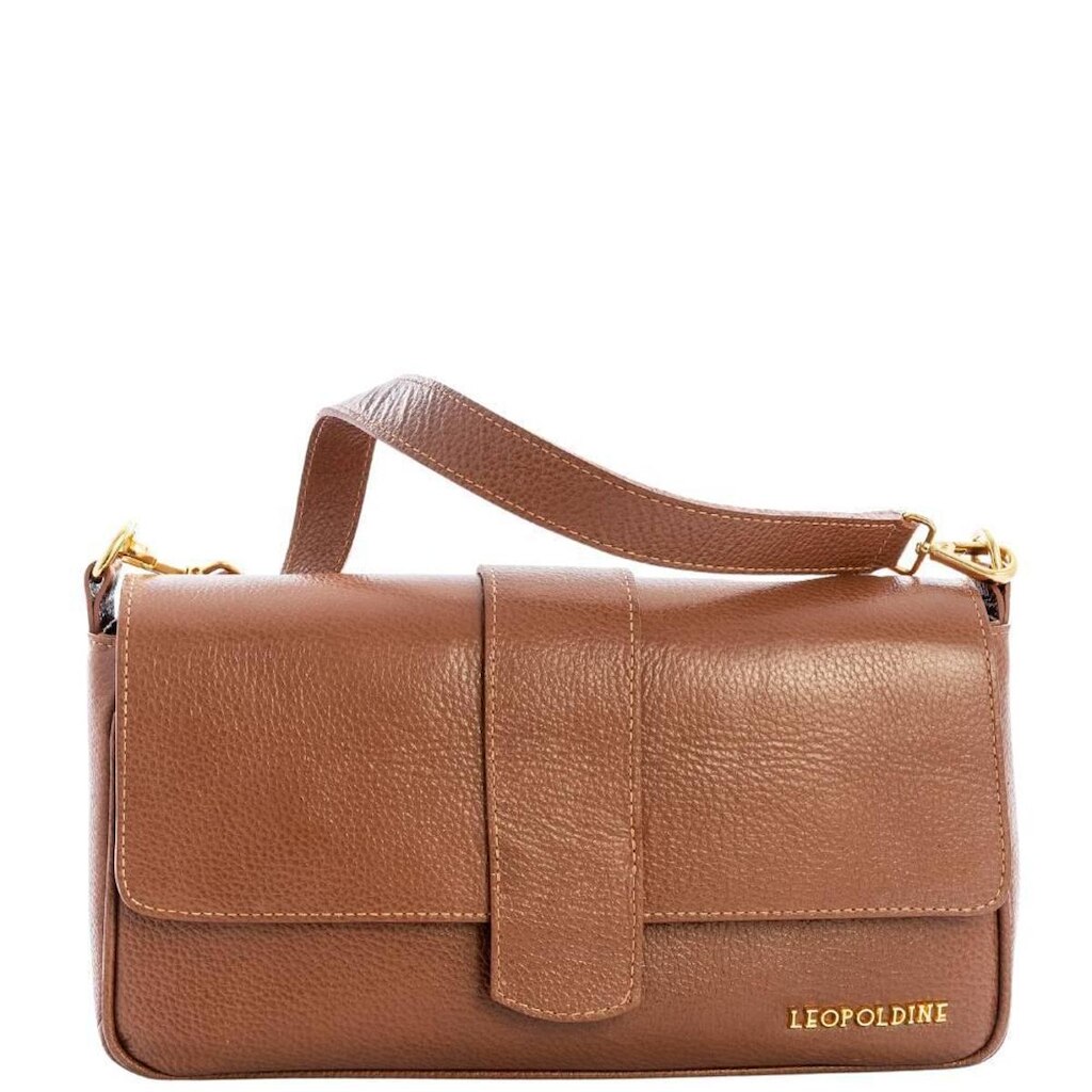 Bolsa Baguete em Couro Legítimo Caramelo com Alças Removíveis Leopoldine
