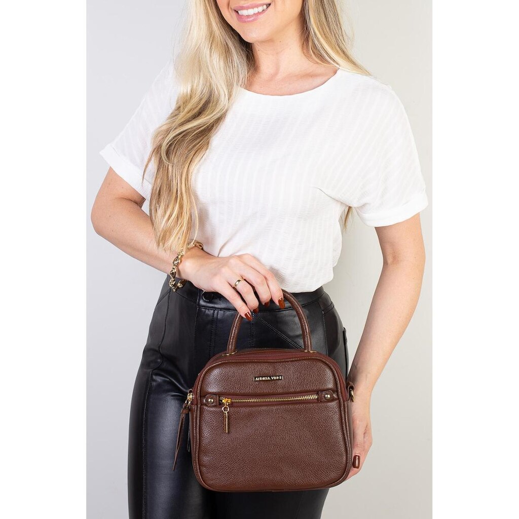 Bolsa baú pequena de couro liso transversal Catarina