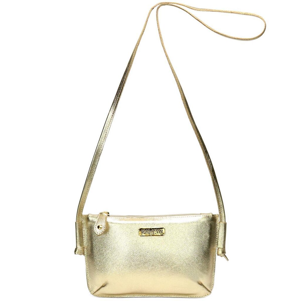 Bolsa Bolsinha Mini Bag Feminina Dourada em Couro Legitimo Road Seven