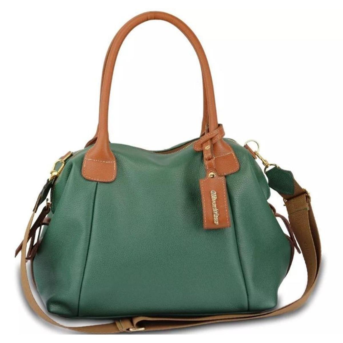 Bolsa Bowling Feminina Sacola Grande em Couro Legitimo Oliver Mour - Verde Menor preço em Bolsa Bowling Feminina Sacola Grande em Couro Legitimo Oliver Mour - Verde