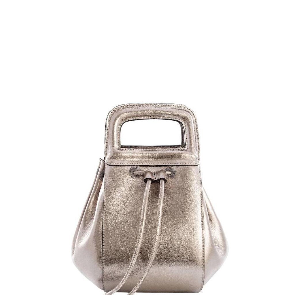 Bolsa Bucket Estruturada Leopoldine Prata em Couro Legítimo com Alça Tiracolo