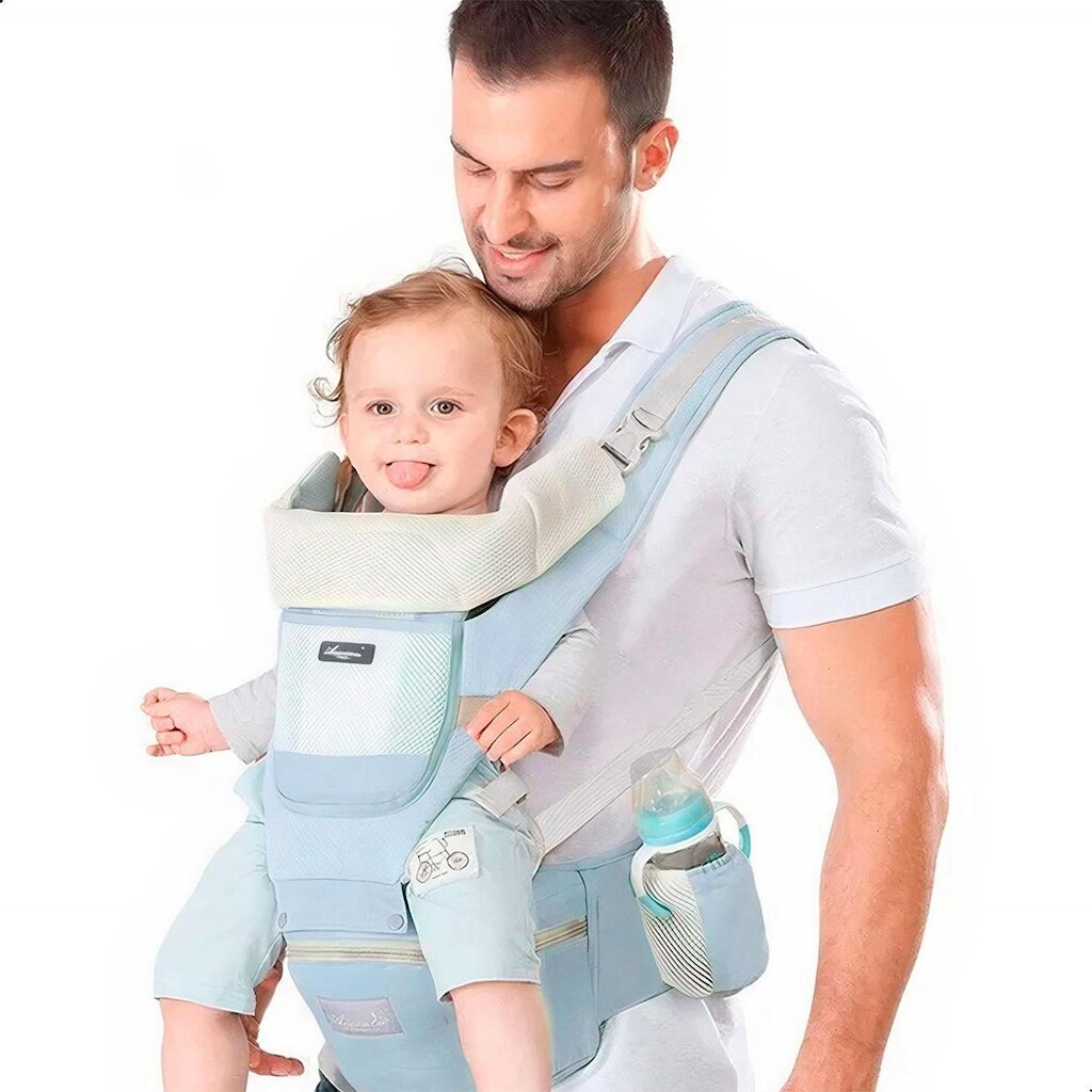 Bolsa Canguru Ergonômico Bebê Mãe Premium 4 Em 1 (Azul) U AZUL UNICA