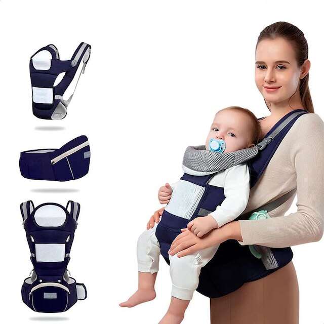 Bolsa Canguru Ergonômico Bebê Mãe Premium 4 Em 1 (Azul Marinho) U AZUL MARINHO UNICA