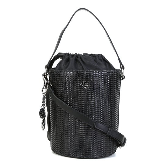 Bolsa Capodarte Bucket Tramada Natural Chaveiro Feminina - Preto