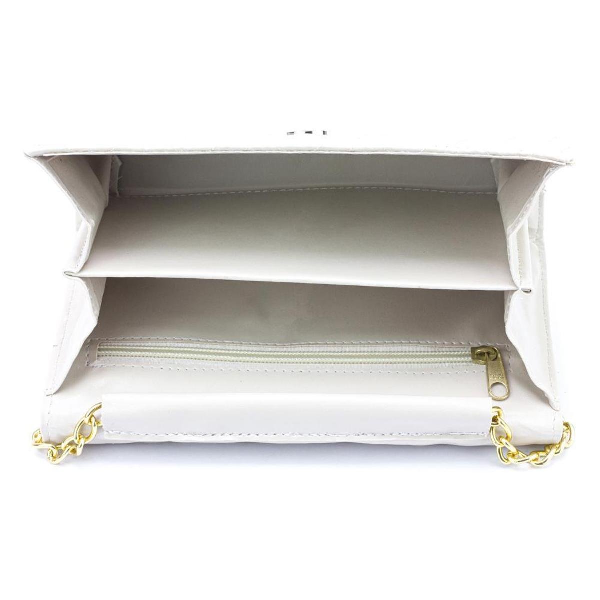 cream patent clutch bolsa