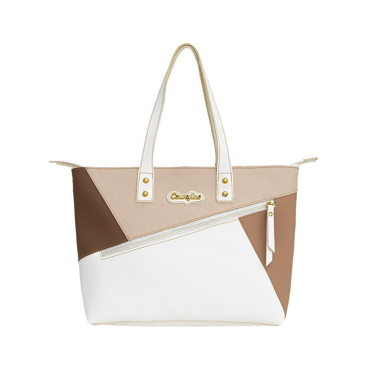 BOLSA COURO FINO FEMININA GRANDE TIRACOLO EM CORES DIVERSAS COM ZIPER NA FRENTE E 4 PINOS - Branco Menor preço em BOLSA COURO FINO FEMININA GRANDE TIRACOLO EM CORES DIVERSAS COM ZIPER NA FRENTE E 4 PINOS - Branco