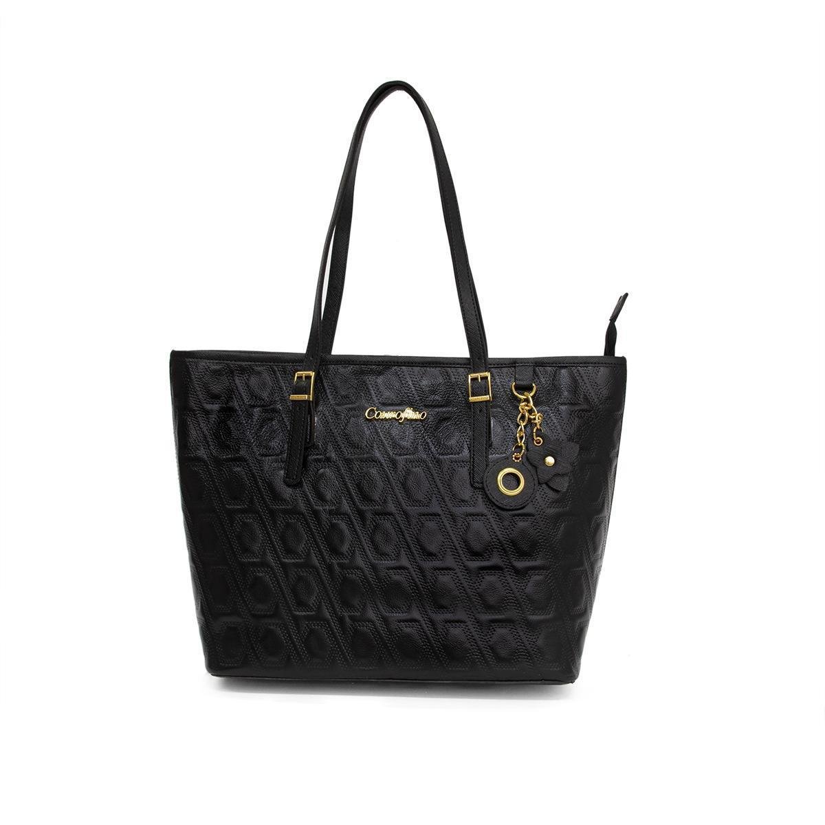BOLSA COURO FINO FEMININA TIRACOLO GRANDE COM FIVELA NA ALÇA E CHAVEIRO ESTRELA - Preto Menor preço em BOLSA COURO FINO FEMININA TIRACOLO GRANDE COM FIVELA NA ALÇA E CHAVEIRO ESTRELA - Preto