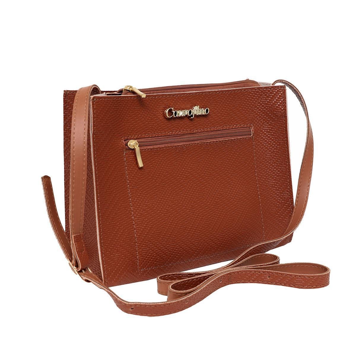 BOLSA COURO FINO PEQUENA COM ZÍPER FRONTAL E ALÇA REGULÁVEL - Marrom Menor preço em BOLSA COURO FINO PEQUENA COM ZÍPER FRONTAL E ALÇA REGULÁVEL - Marrom