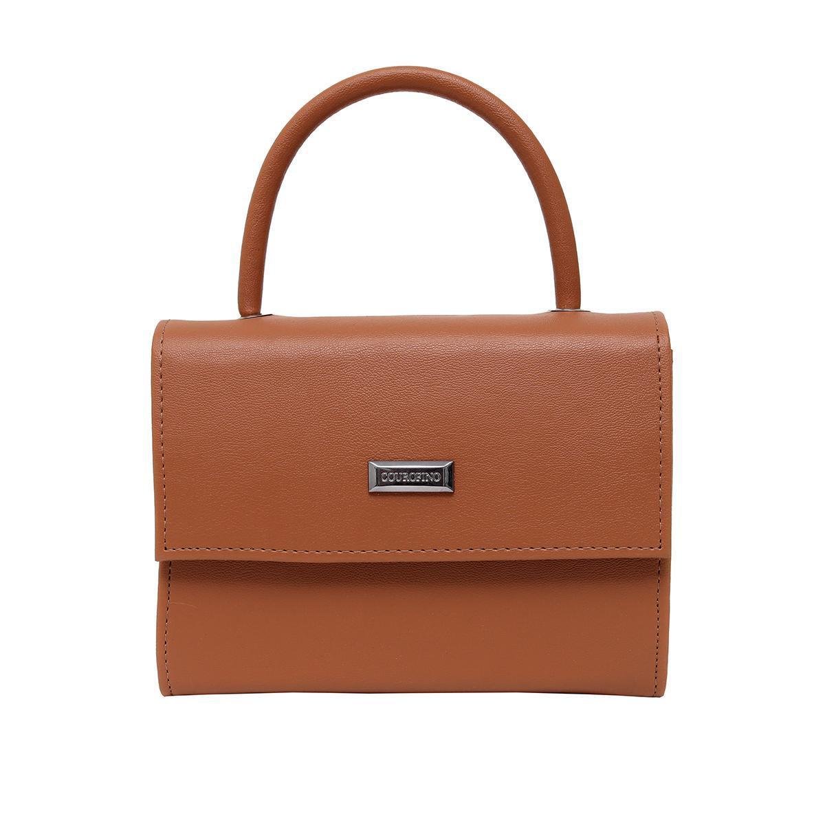 BOLSA COURO FINO PEQUENA DE MÃO COM ABOTOADURA DE PRESSÃO - Marrom Menor preço em BOLSA COURO FINO PEQUENA DE MÃO COM ABOTOADURA DE PRESSÃO - Marrom