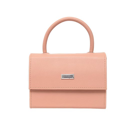 BOLSA COURO FINO PEQUENA DE MÃO COM ABOTOADURA DE PRESSÃO - Rosa Claro