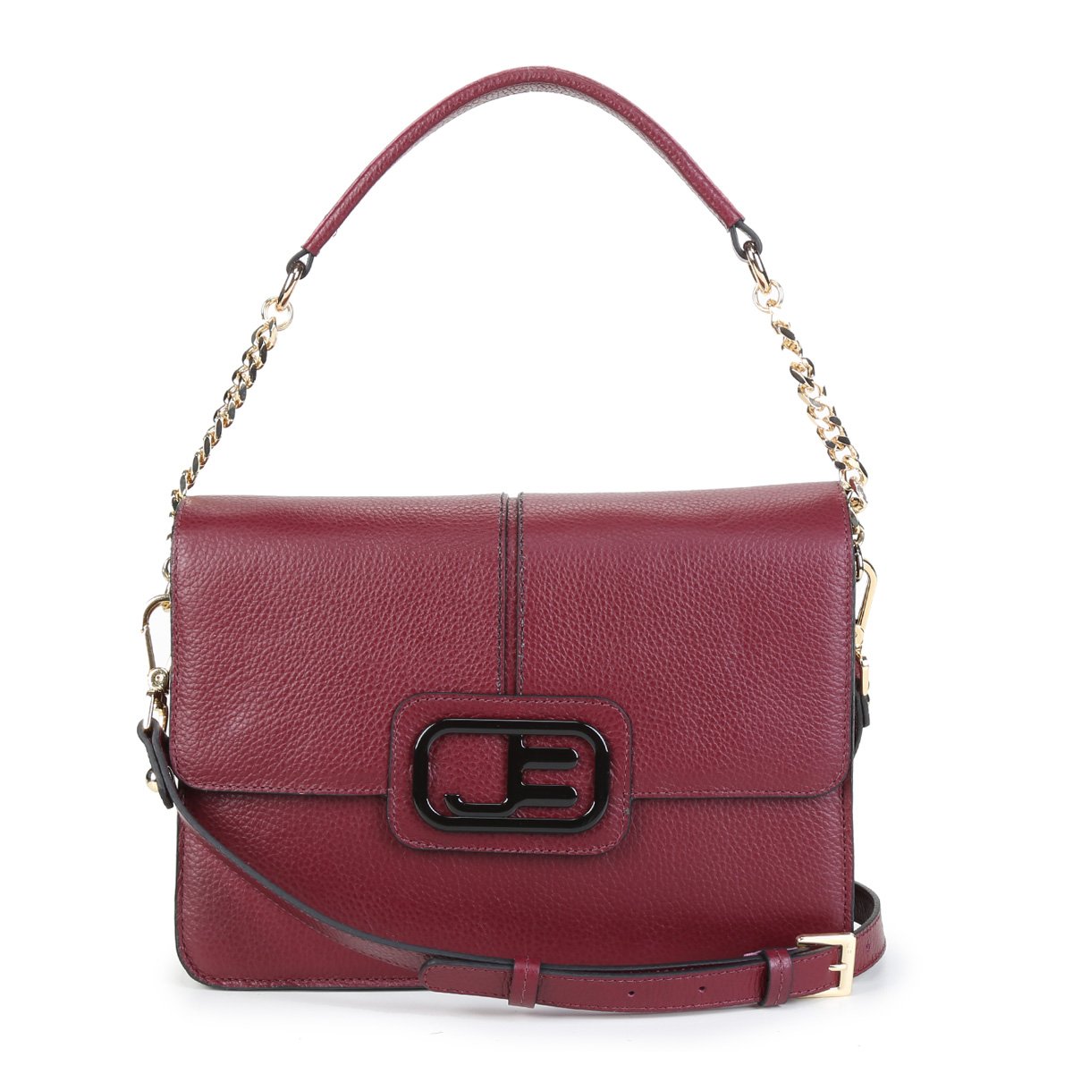 Bolsa Couro Jorge Bischoff Flap Alça Corrente Feminina - Vinho Menor preço em Bolsa Couro Jorge Bischoff Flap Alça Corrente Feminina - Vinho