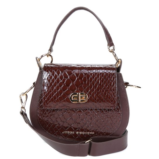 Bolsa Couro Jorge Bischoff Flap Croco Verniz Feminina - Marrom