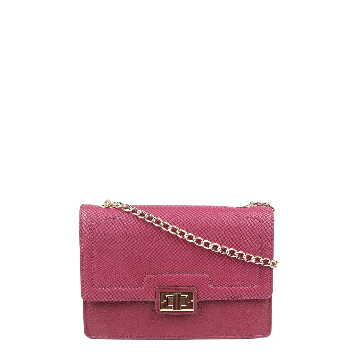 Bolsa Couro Jorge Bischoff Flap Lezard Alça Corrente Feminina - Vinho Menor preço em Bolsa Couro Jorge Bischoff Flap Lezard Alça Corrente Feminina - Vinho