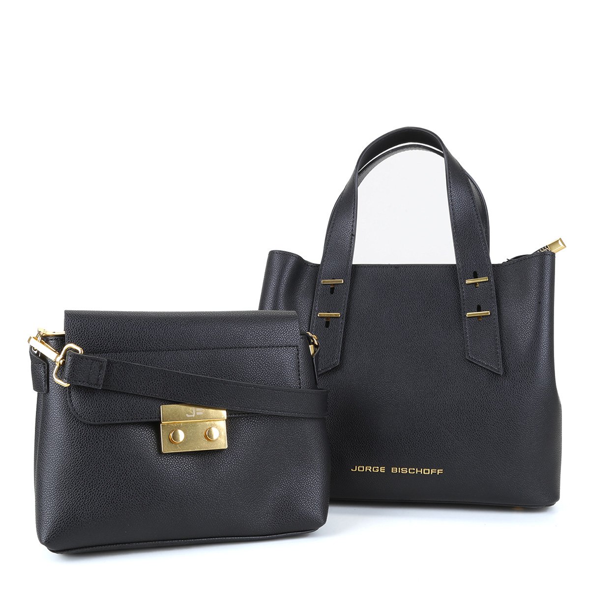 Bolsa Couro Jorge Bischoff Shopper+ Necessarie Básica Feminina - Preto Menor preço em Bolsa Couro Jorge Bischoff Shopper+ Necessarie Básica Feminina - Preto